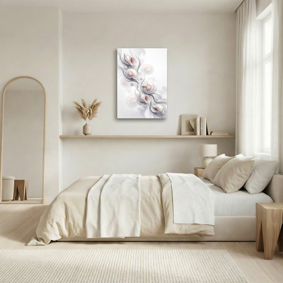 Art mural sur toile blanc et rose avec perles sur fond fumé