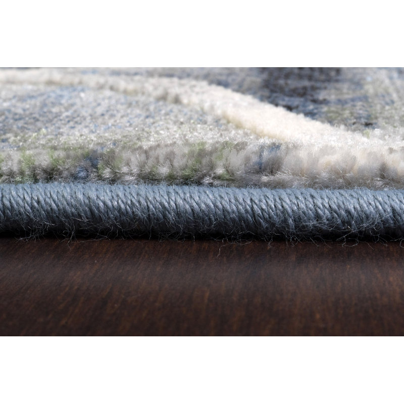 Tapis bleu à motif géométrique Majeski, Rectangle 2 pi x 3 pi 11 po
