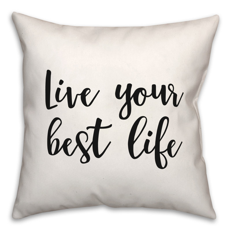 Coussin décoratif noir et blanc "Live Your Best Like"