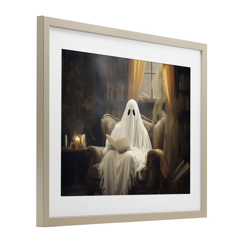 «Peaceful Reading Ghost», reproduction sous verre encadrée, design par LSR Design Studio, H 13 po x l 16 po