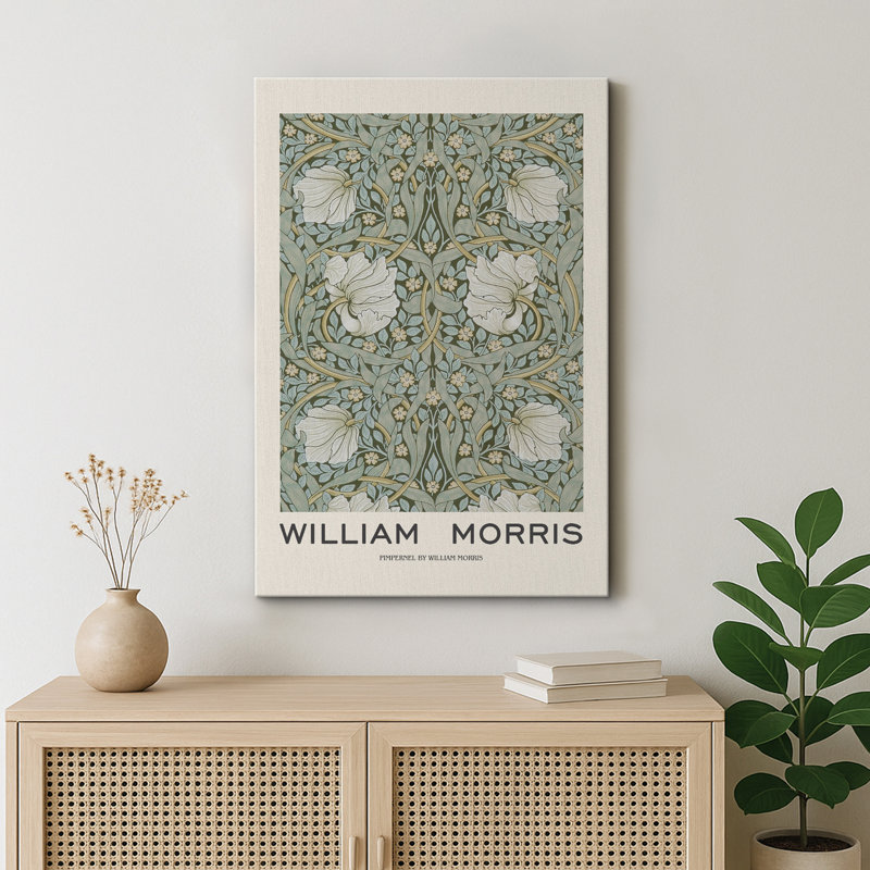 Classical Artwork Green Pimpernel Flower Abstract Floral and Botanical By William Morris Framed Canvas Print Wall Art