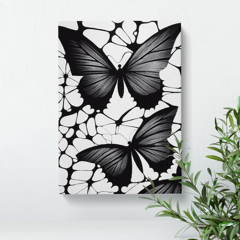 Monochrome Butterflies - Wrapped Canvas Print, 50cm H x 35cm W x 3cm D