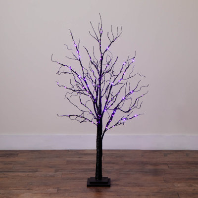 Pre-Lit Halloween Minimalist Twig Artificial Fall Tree With 400 Orange & Purple LED Lights