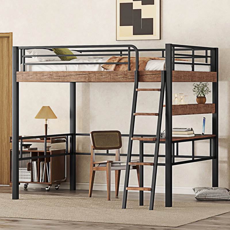 Lit mezzanine en métal avec bureau intégré