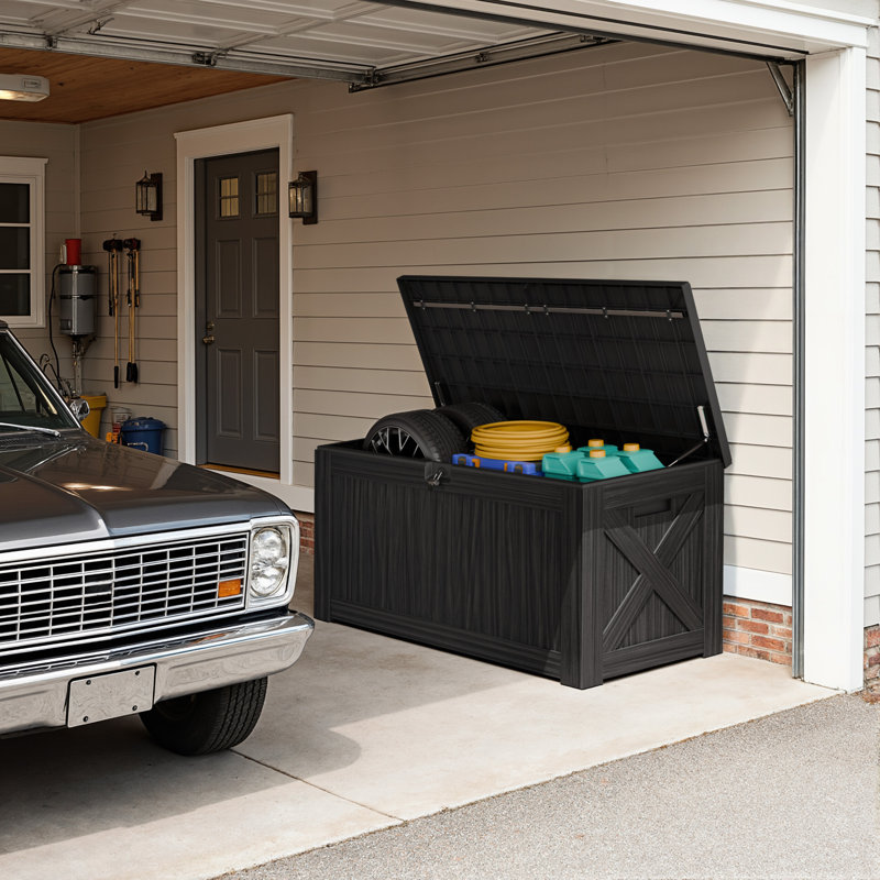 125 Gallons Water Resistant Lockable Deck Box, Black