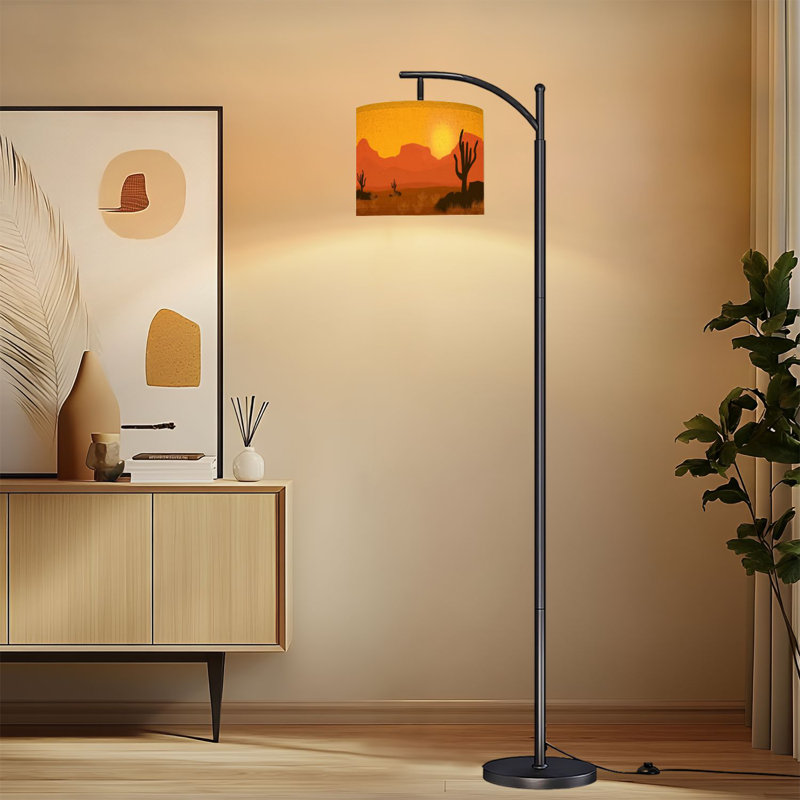 Lampe sur pied à arc avec abat-jour réglable La chaleur semble être une lampe sur pied cactus brûlant Western Desert Landscape
