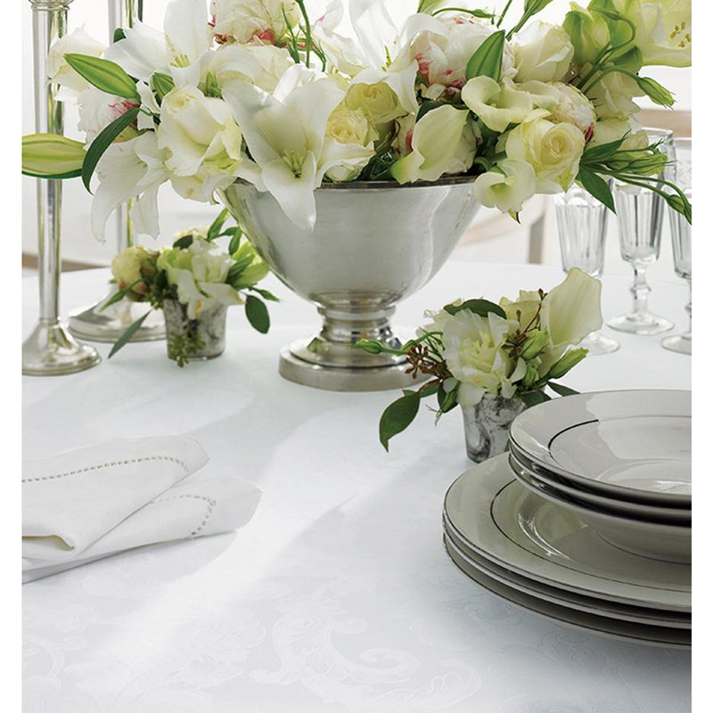 Acanthus Handmade Floral Table Runnner, White, 72" L x 15" W