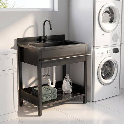 Évier à lessive autoportant 39 po en acier inoxydable 304 avec robinet d'eau chaude et froide escamotable 39 po pour atelier