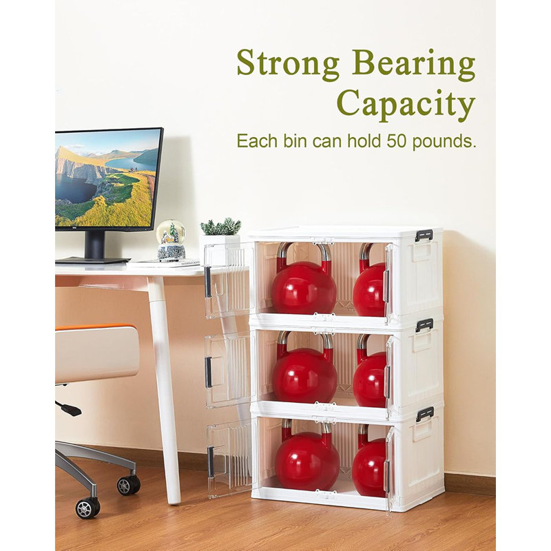 Bacs de rangement pliables verrouillables avec couvercles, roues et portes, organisateur pliable en plastique empilable pour placard et maison
