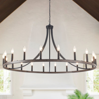 Hendon 20- Light Large Farmhouse Wagon Wheel Chandelier Candle Style Rustic Round Lights Fixture for Kitchen Island Living Room Foyer Entryway