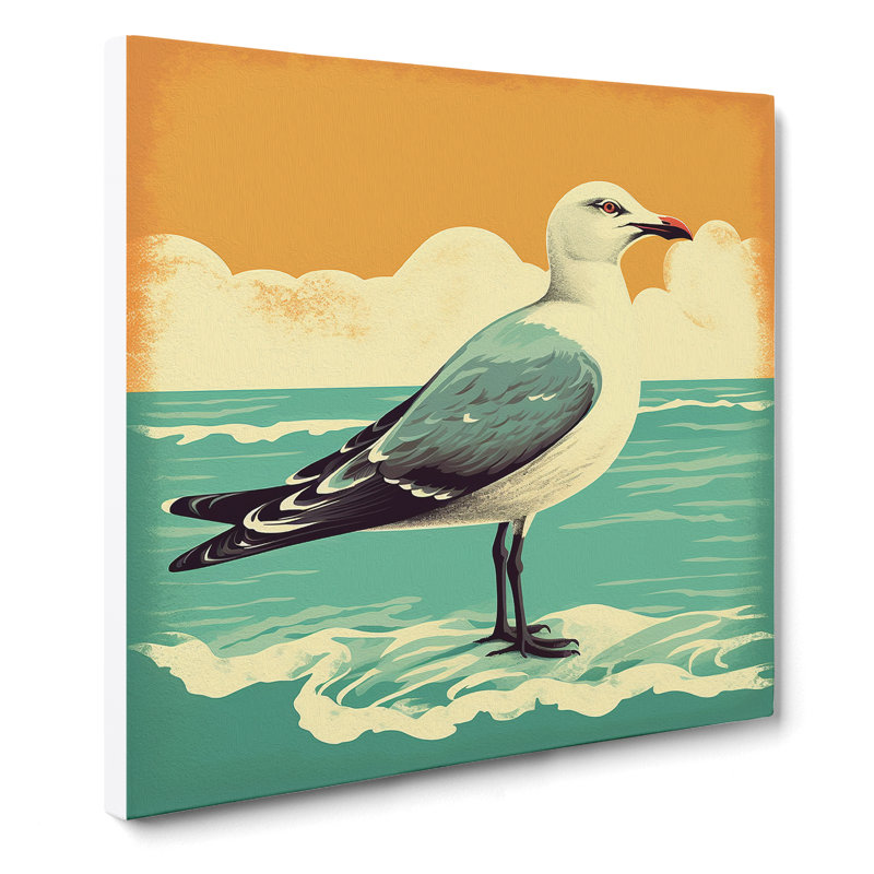 Seagull Retro Art No.3 - Wrapped Canvas, 50cm H x 50cm W x 3cm D