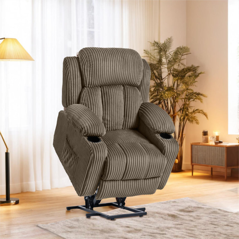 Fauteuil inclinable électrique Power Lift pour personnes âgées, Velours côtelé kaki
