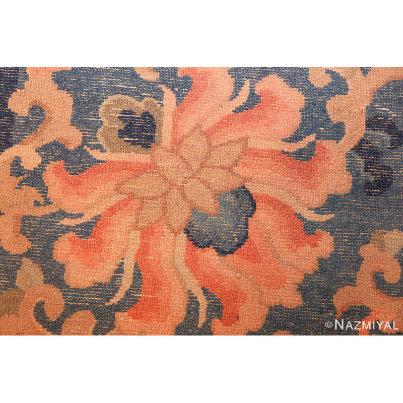 Tapis chinois surdimensionné bleu à motif de médaillon antique