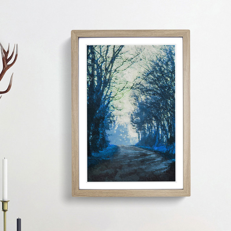 Road Through the Woods in Abstract - Picture Frame Painting Print, 36cm H x 27cm W x 2cm D, Oak Framed