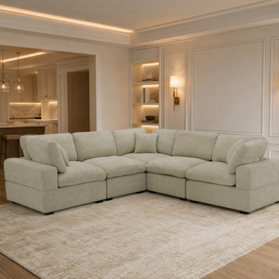 Canapé modulaire en chenille 5 pièces avec grand siège moelleux et moelleux 5 pièces