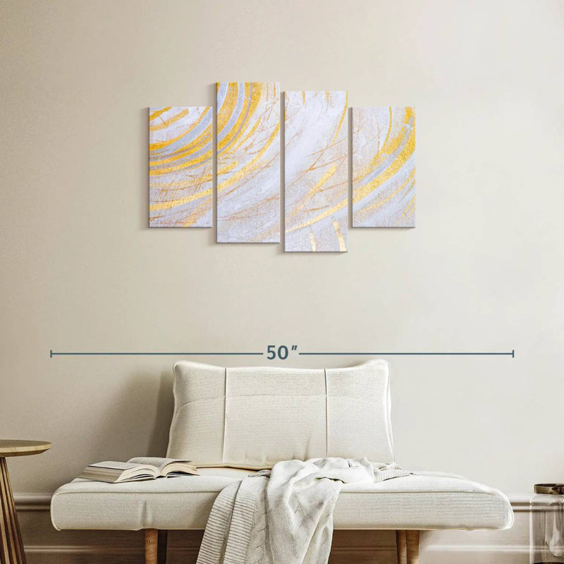 Avery blanc et or abstrait, H 22 po x l 36 po