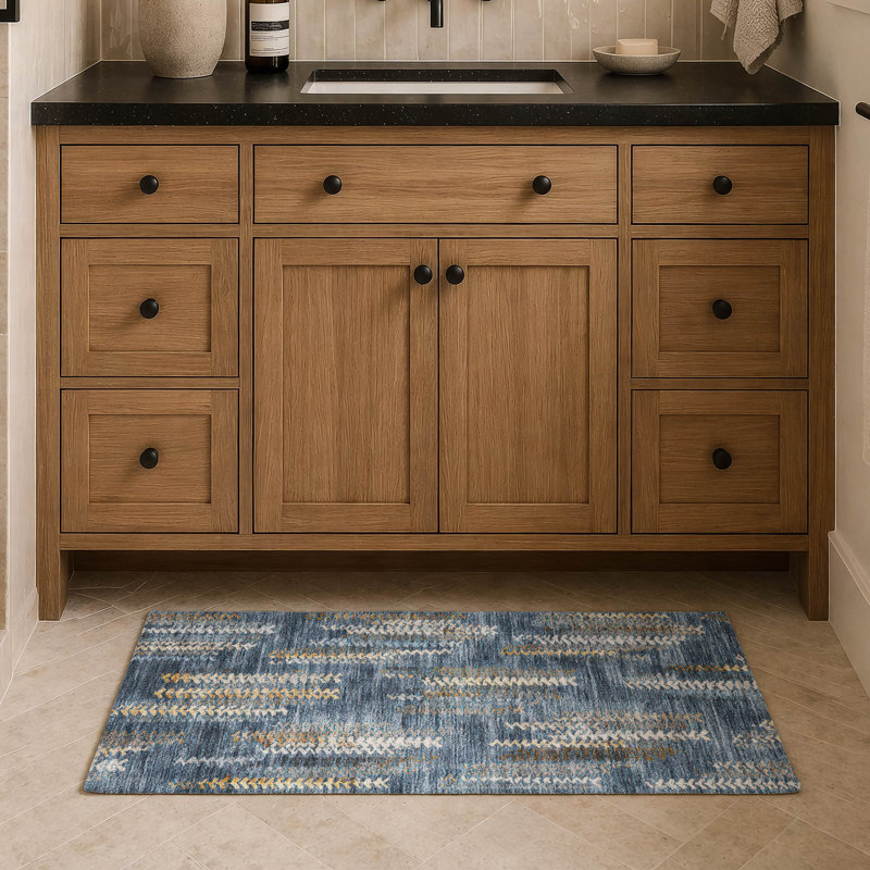 Machine Washable Indoor/Outdoor Chantille ACN2892 Striped Rug, Navy, 2'6" x 3'10"
