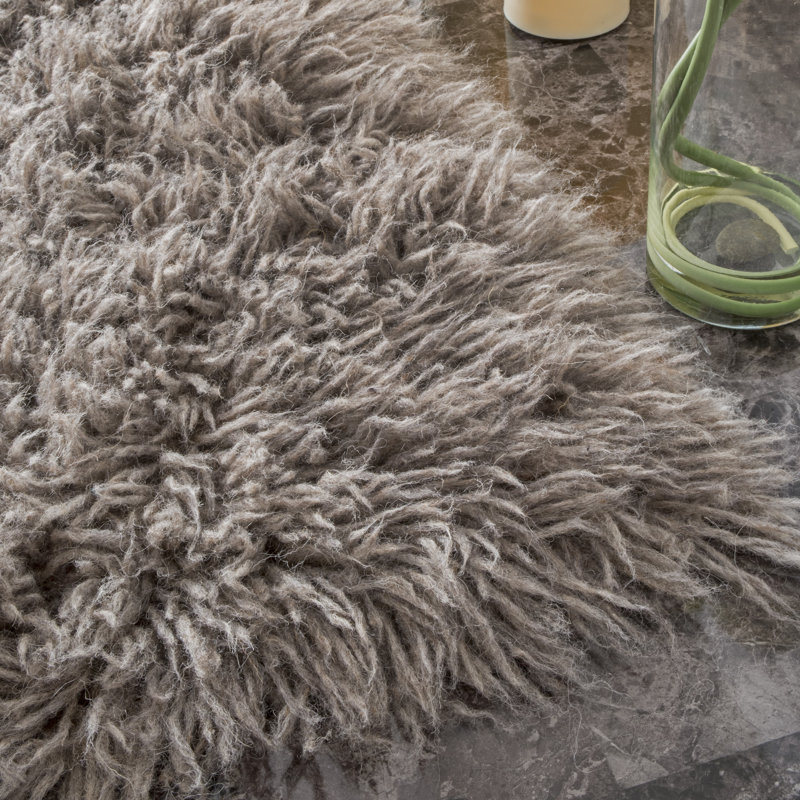 Tapis gris en laine tissé à plat à la main Azra, Rectangle 5 pi x 7 pi