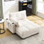 Méridienne beige en velours côtelé avec accoudoirs interchangeables et coussin en tissu, coussin de charge et compartiment latéral-116950811