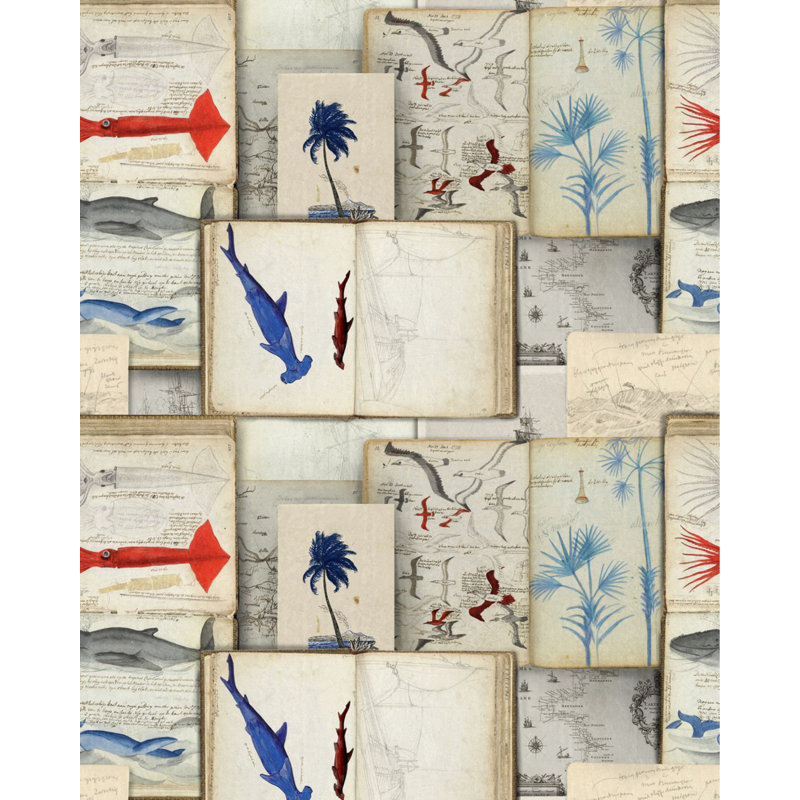 Sundance Villa Wallpaper Roll, Taupe/Indigo/Red/Black