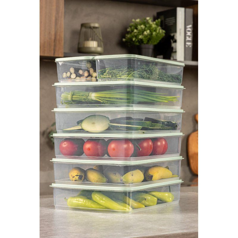 Ensemble de boîtes de rangement en plastique menthe (7 pièces), 11 x 11,8 x 2,8 pouces (2 boîtes) et 9,1 x 11,6 x 2,6 pouces (5 boîtes) | 100% durable et lavable au lave-vaisselle | Idéal pour organiser les fournitures de cuisine, de bureau et de maison