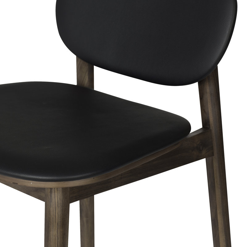 Bonato 26'' Seat Height Genuine Leather Counter Stool, Black Leather//Walnut Frame