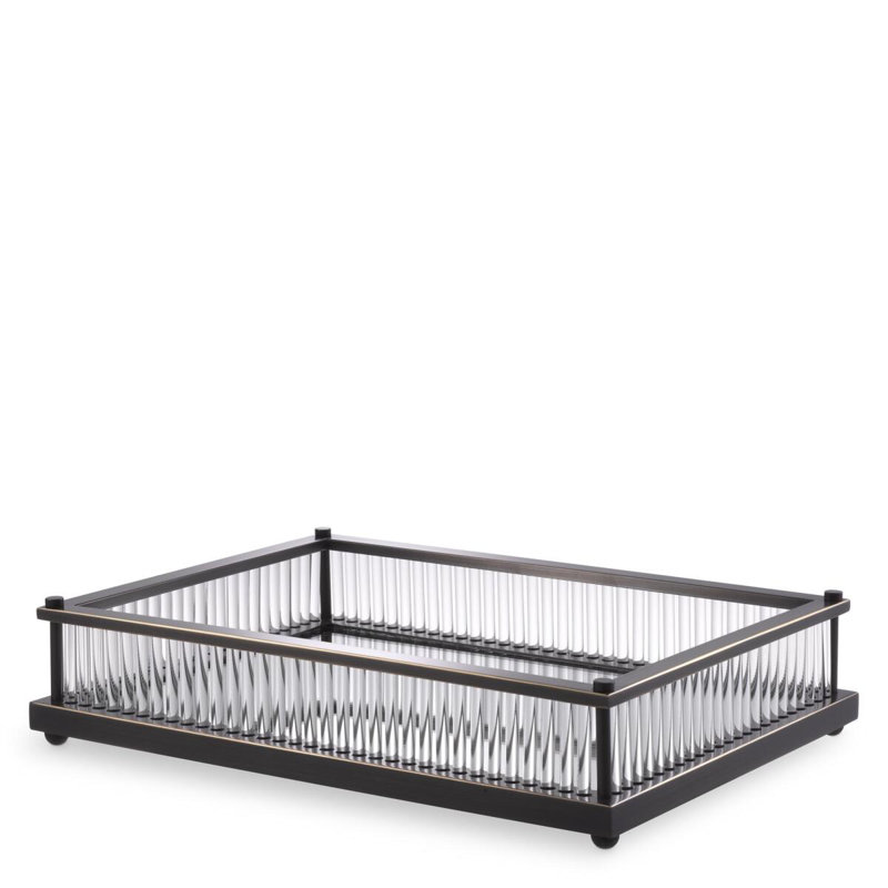 Cora Decorative Tray, Gold/Clear, 3.54" H x 11.22" W x 15.55" L