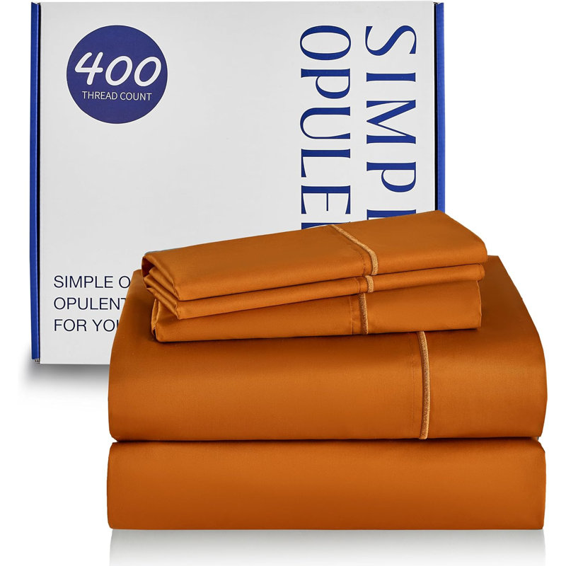 Ensemble de draps 100% coton 400 fils, Ensemble de draps pour très grand lit avec 2 taie, Orange