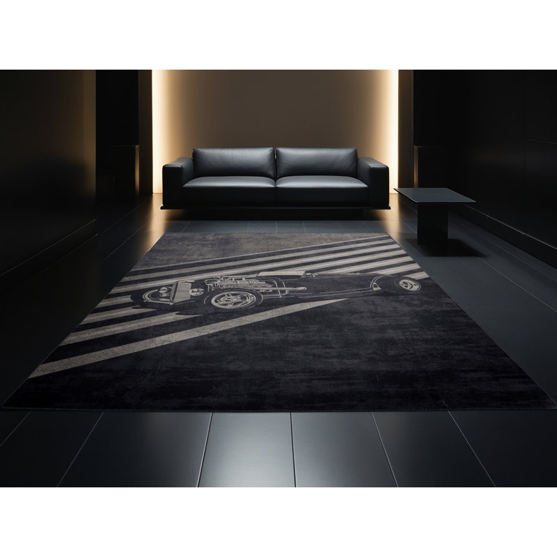Tapis à rayures moderne noir pour véhicule, 6 x 9