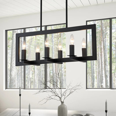 6 - Light Open Frame Kitchen Island Black Rectangular Chandelier