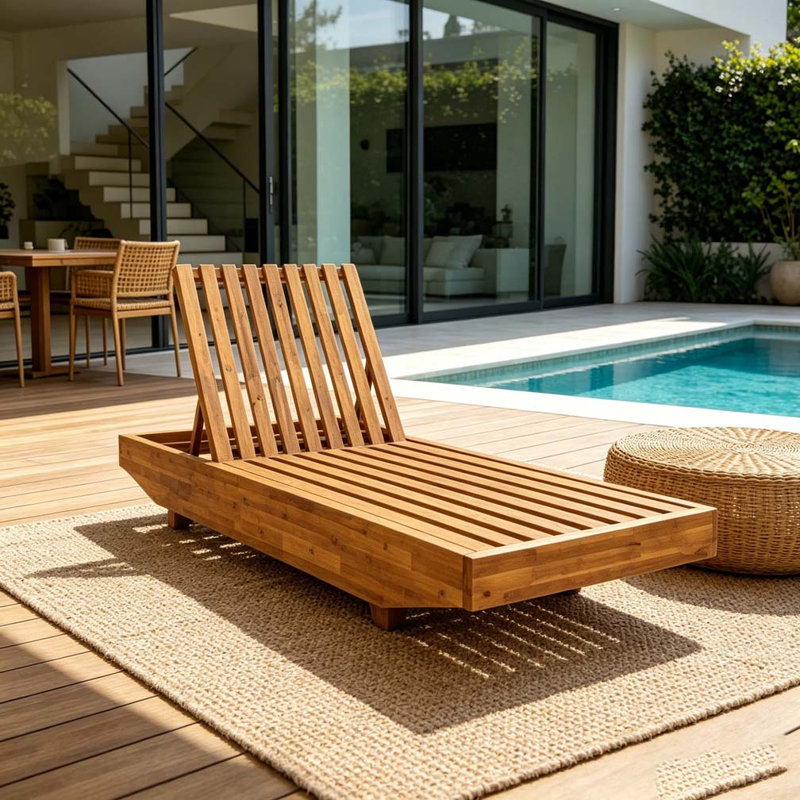 Chaise longue en bois avec fauteuil inclinable à 3 positions