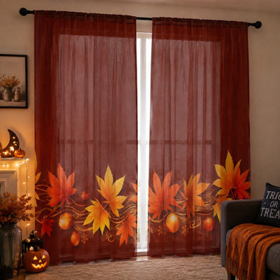 2Pcs Fall Maple Leaf Curtains, Autumn Harvest Themed Modern farmhouse Light Filtering Curtain For Living Room bedroom Kitchen Rod Pocket Window Drapes, Decorations