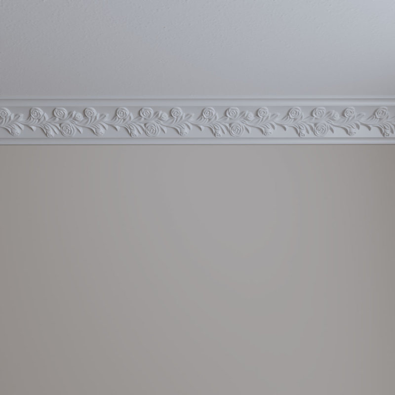 Primed Polyurethane Rose Crown Moulding, 94.5 in