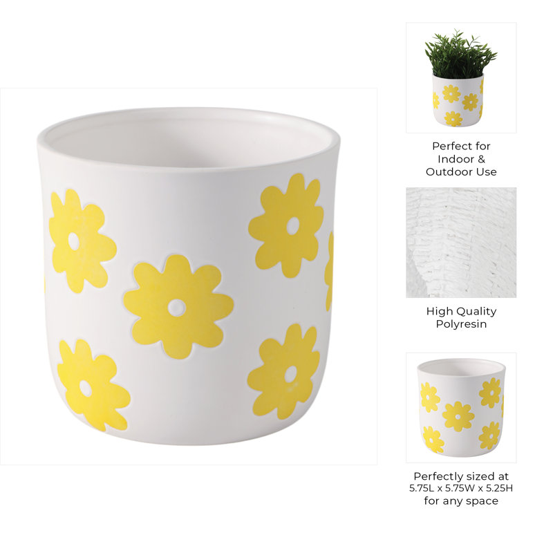Sagebrook Home 6" Flower Power Planter, Black/White, White Yellow