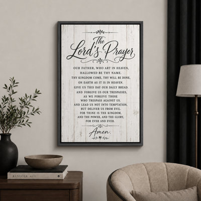 Lord’s Prayer Rustic White Wood Sign Artwork, Prayer Room Pictures, Framed Canvas Giclee Print Wall Art