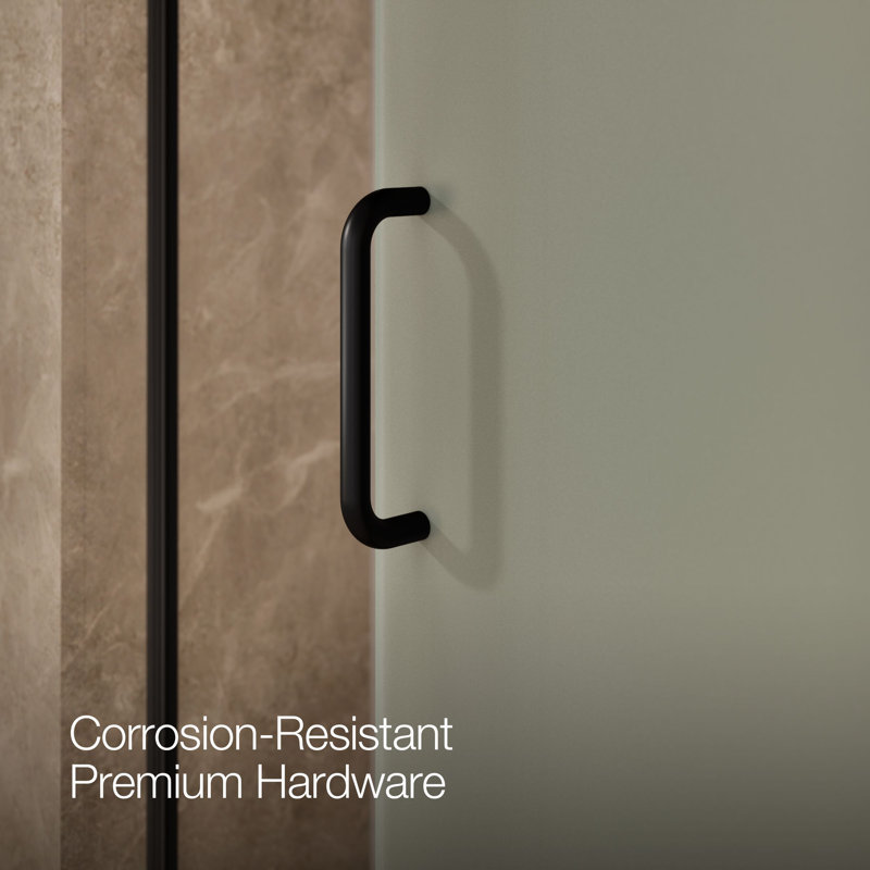 Elate Tall Sliding Shower Door, 75-1/2-In H X 44-1/4 - 47-5/8-In W, With Heavy 5/16-In Thick Crystal Clear Glass With Privacy Band