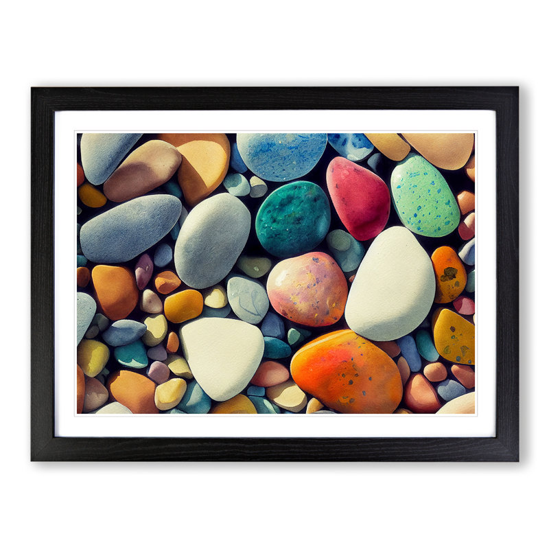 XH1022-2036X Collection Of River Pebbles Vol.2 - Single Picture Frame Print, 46cm H x 64cm W x 2cm D, Black