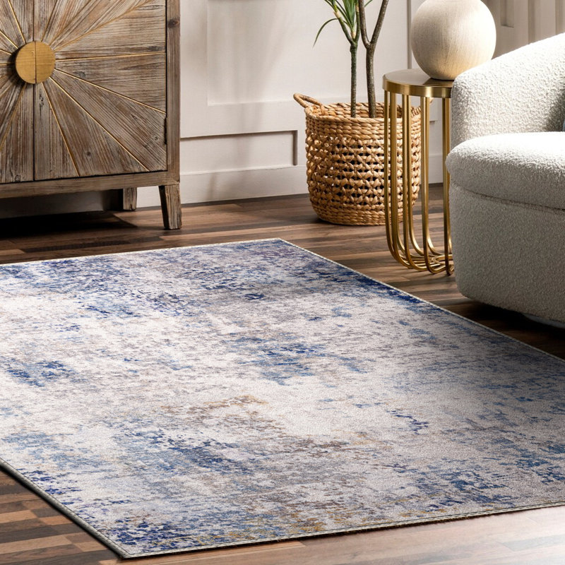 Sorbus Area Rug, Machine Washable, Non-Slip, Low Pile Indoor Carpet with Rubber Backing - Blue (Drift), 3 x 5 Ft. 