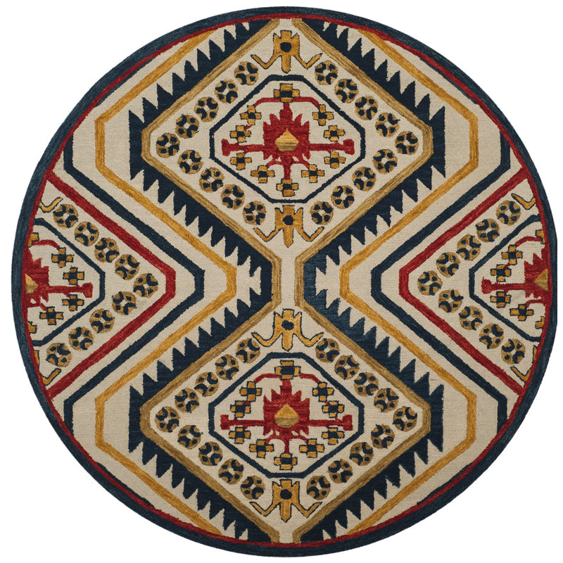 Tapis géométrique en laine touffeté à la main Deyoung, Rond 7 pi