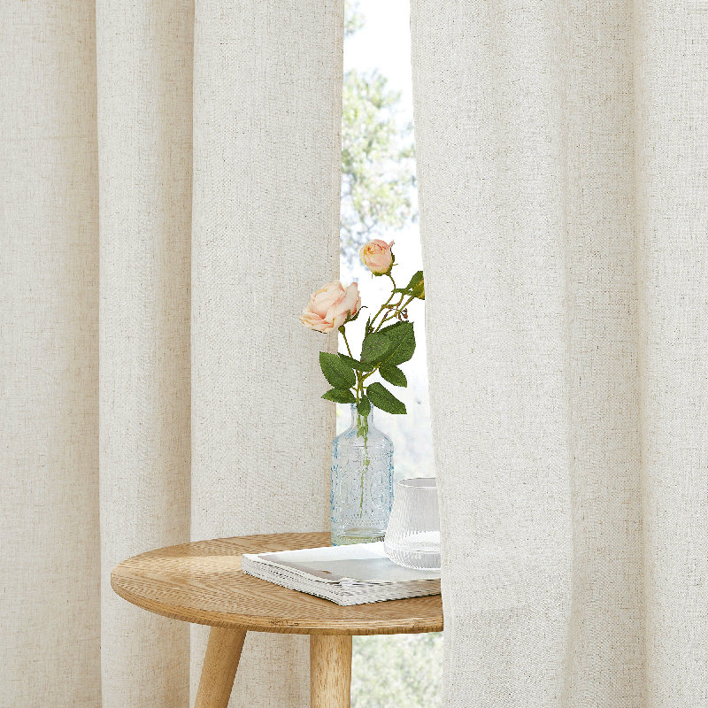 Flax Linen Curtains Grommet Room Darkening Modern Drapes for Living Room & Bedroom, Set of 2, 55" W x 63" L, Natural