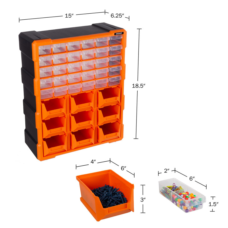 Stalwart Plastic Storage Drawers - 39-Drawer Screw Organizer - Craft Cabinet for Storing Hardware, Beads, or Toys - Garage Organization
