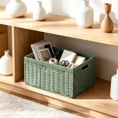 Ensemble de 4 paniers de rangement en corde de papier tissé avec poignées, paniers rectangulaires pliables pour tablettes, bacs de 13,4 po x H 8,3 po x l 7,1 po pour organiser le salon, le placard et la chambre de bébé
