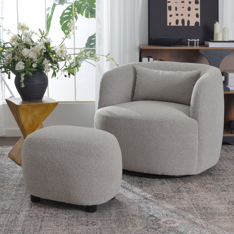 Avorie Aria Upholstered Swivel Armchair with Ottoman, Taupe