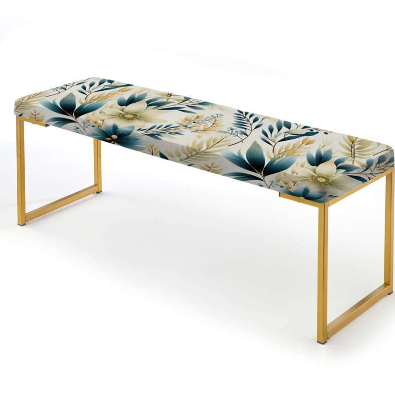 Coastal Neutrals Flowers Pattern I - Boho Upholstered Gold Bench