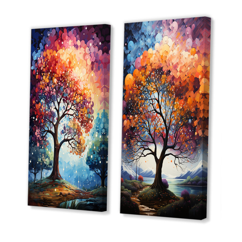 Chêne, arc-en-ciel de couleurs - ensemble d'art mural en toile de chêne, Toile tendue, H 28 po x l 25 po