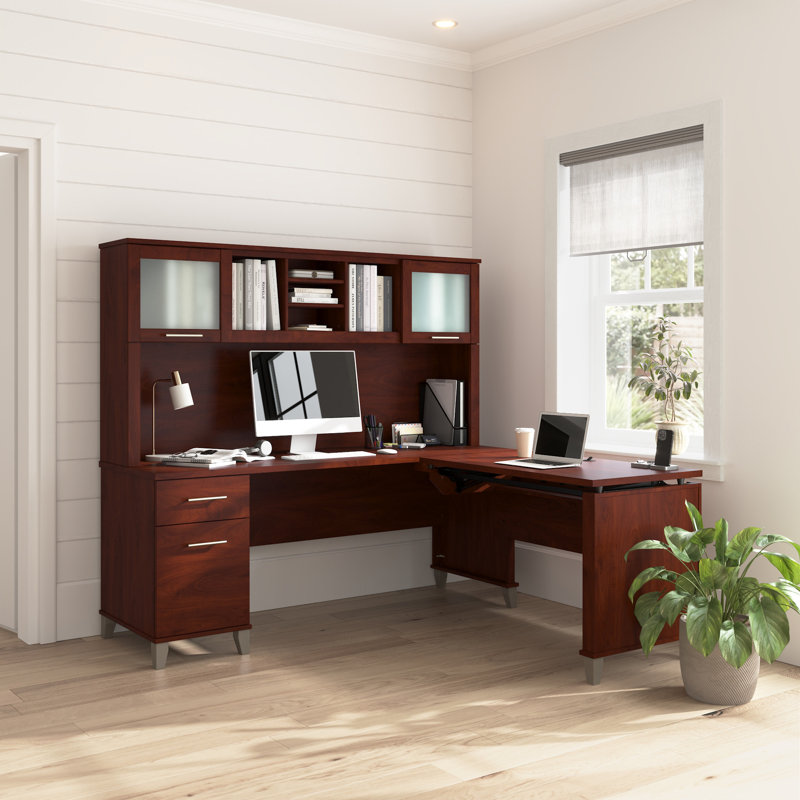Bureau en L réglable en hauteur Paelynn, Cerisier Hansen