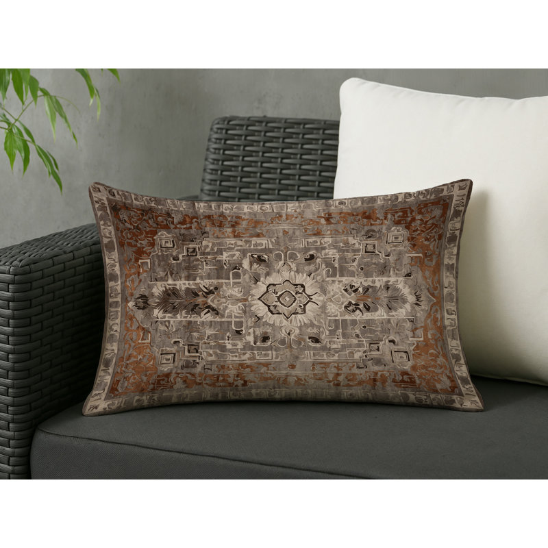 Coussin décoratif intérieur / extérieur gris Modern Modern, Gris / brun oriental 2, Rectangle H 25 po x l 18 po