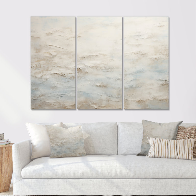 Beige bleu océan tempête III - ensemble de reproductions d'art abstrait, Toile tendue, H 40 po x l 60 po x P 1 po