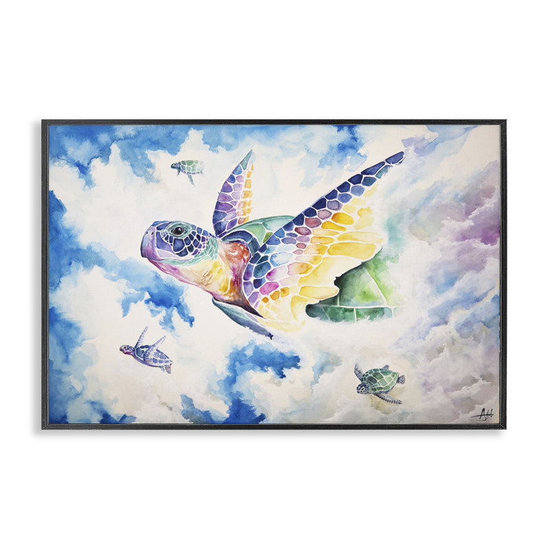 Giclée encadrée par Skyward Sea Turtles, conception de Marc Allante, H 12 po x l 18 po, Giclée encadrée noir minuit