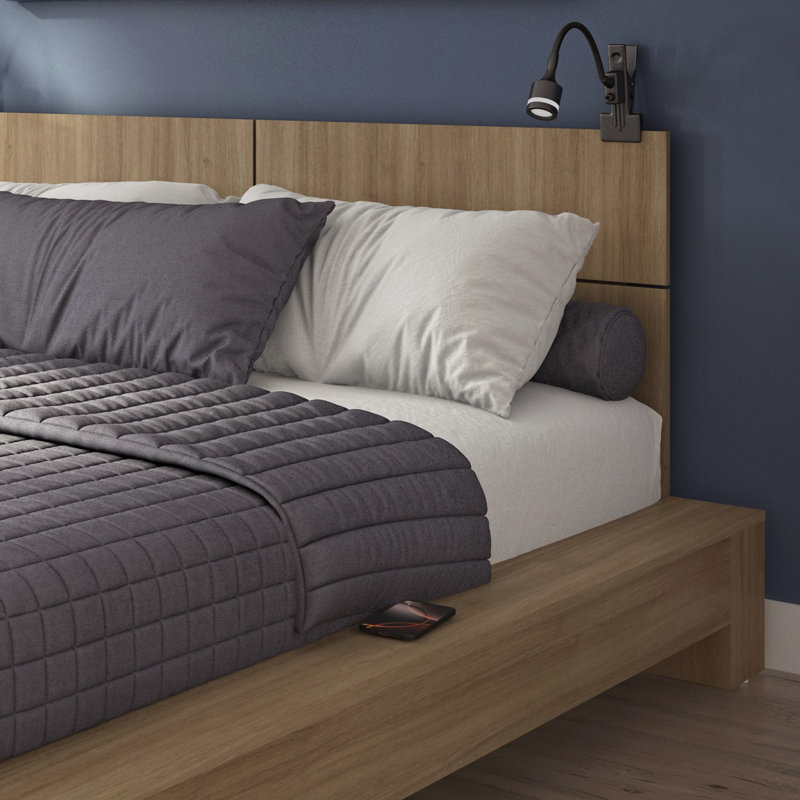 Zen - Lit plateforme avec tête de lit - Assemblage facile, aucun sommier requis, Beige